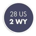 Purple circle reading "28 US, 2 WY"