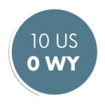 Bluish green circle reading "10 US, 0 WY"