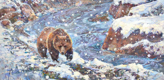 Spring Snowstorm at Obsidian Creek with grizzly bears