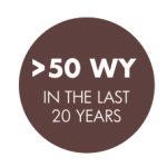 Brown circle reading ">50 WY in the last 20 years"