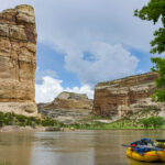 Raft Moored At Green River In Dinosaur National Monument, Utah, Usa