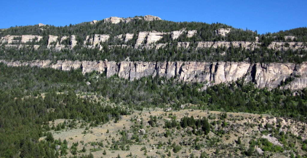 Photo of limestone cliffs in Tensleep Canyon, Wyoming.